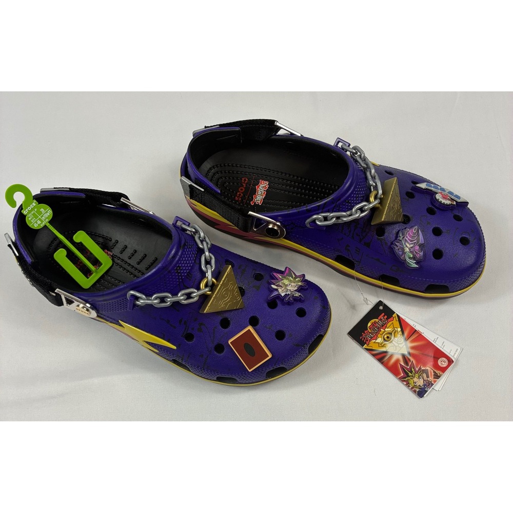 Crocs Yu-Gi-Oh! Classic Clog Mens 11 Purple New Millennium Puzzle Jibbitz Charms